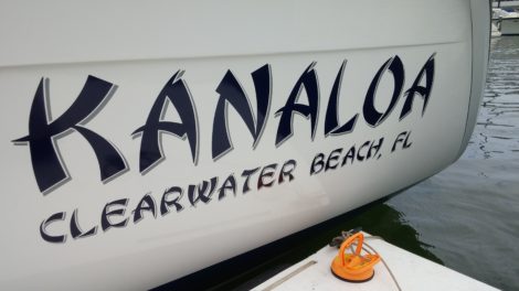 "Kanaloa" Coast Guard registered boat name installed with floating platform in Clearwater Beach FL