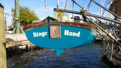 Vinyl Dinghy lettering installed in Apollo Beach