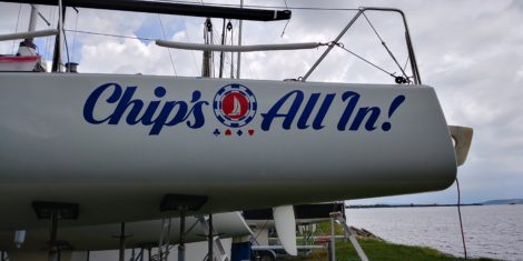 Racing sailboat name installed on B-Boats/B32 at Davis Islands Yacht Club, Tampa FL