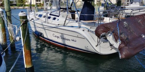 38 foot Hunter sailboat lettering installed in Tierra Verde Florida