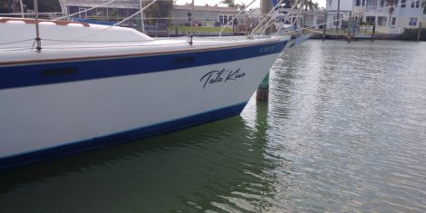 Sailboat bow lettering installed in Madeira Beach