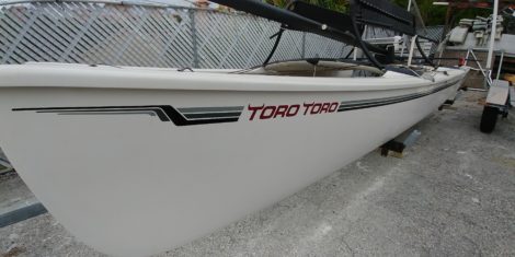 Custom striping and name installed on Hobie Cat in Saint Petersburg Florida